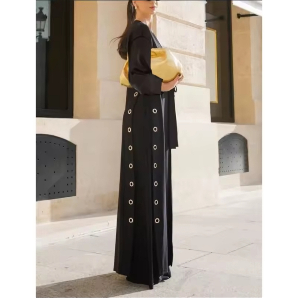 Women Long Outerwear Tops Autumn Winter Hollow Split-Joint Streamer Trench Coat - Picture 5 of 5